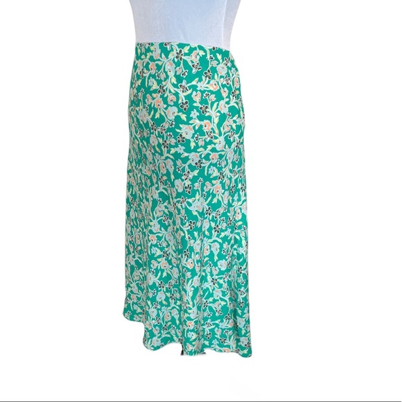 NWT Loft pull on elastic waist bright green floral skirt size extra large - Picture 3 of 8